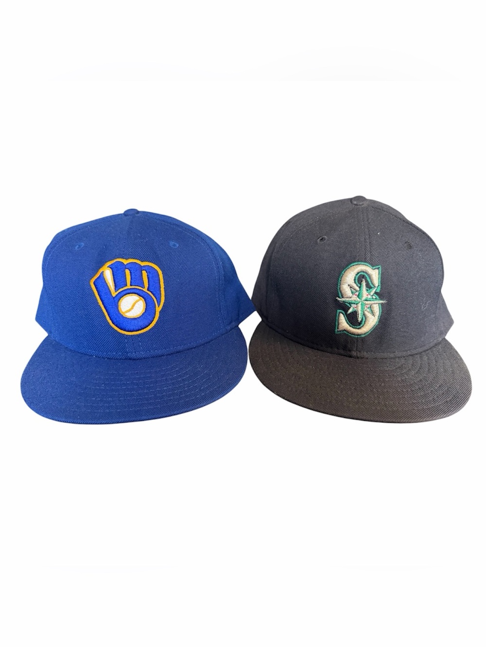 Vintage Mariners and Brewers 8 New Era 59FIFTY Fitted Hat USA Made Wool Lot of 2